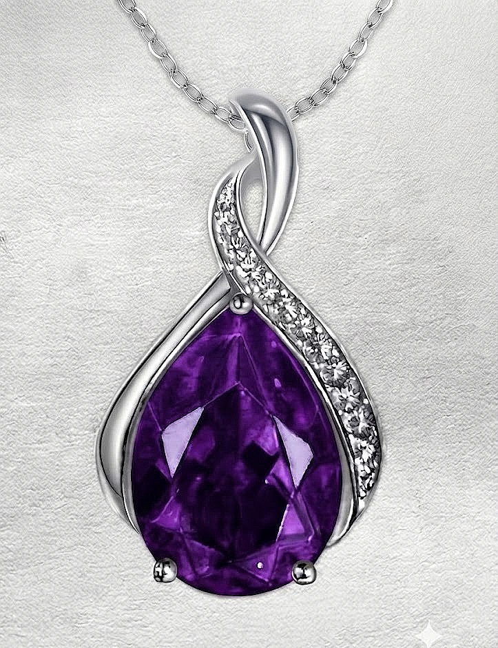 Purple Diamond Solitaire necklace-FREE Delivery-18.5 ct-FREE Diamond Studs