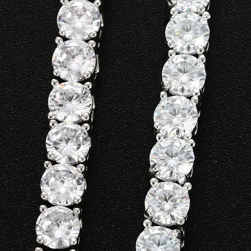 6.5mm Round Real Moissanite Tennis Necklace Hip Hop 925 Sterling Silver Chain