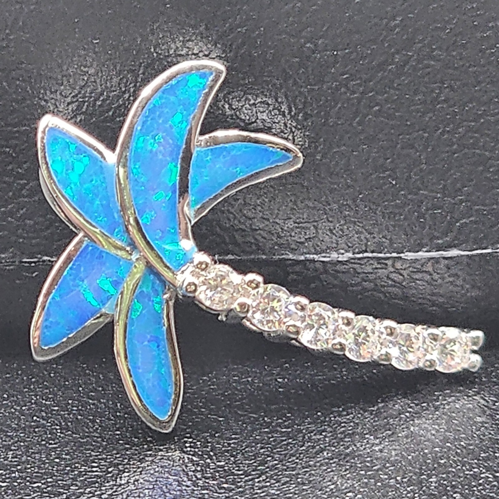 925 NEW Sterling Silver Pendant- Lab Opal Palm Tree 22mm Length 16mm Width