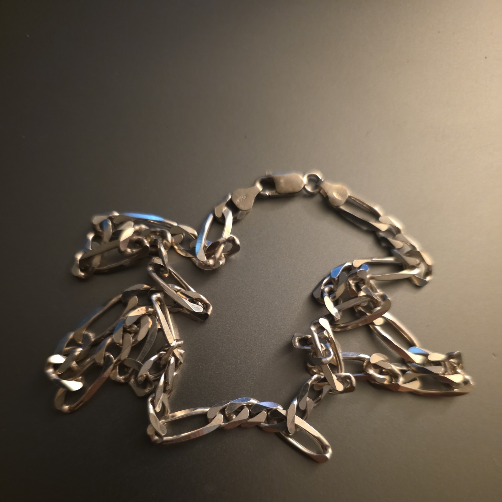 Real Sterling Silver Mens Boys Figaro Solid Chain Bracelet or Necklace 925 Italy