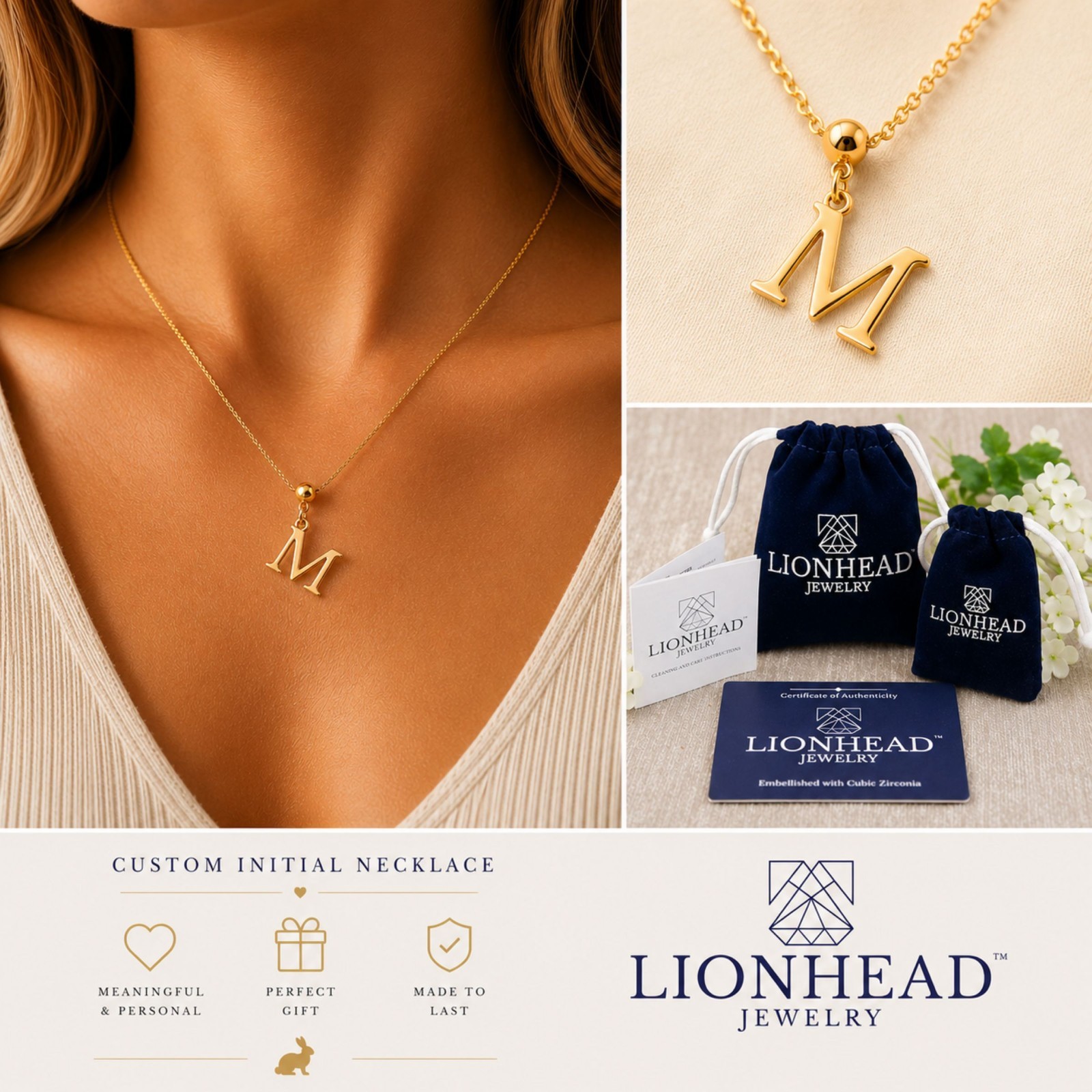 Personalized Initial Necklace – 14k Gold or Silver, Adjustable Letter Pendant