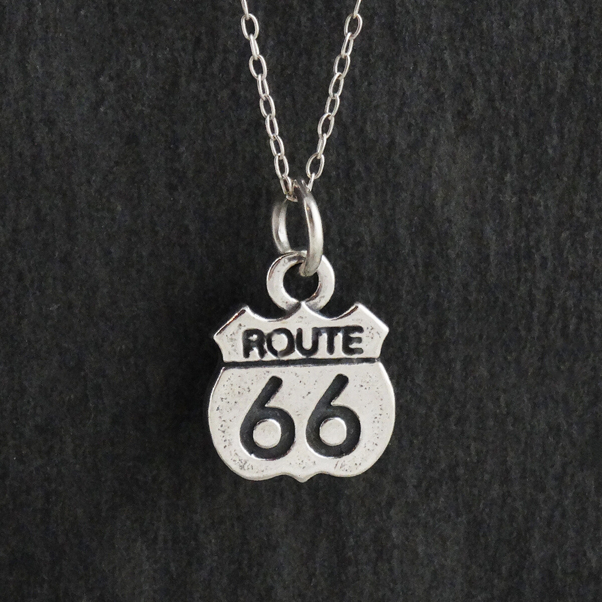 Route 66 Road Sign Charm Necklace 925 Sterling Silver USA Road Trip Travel
