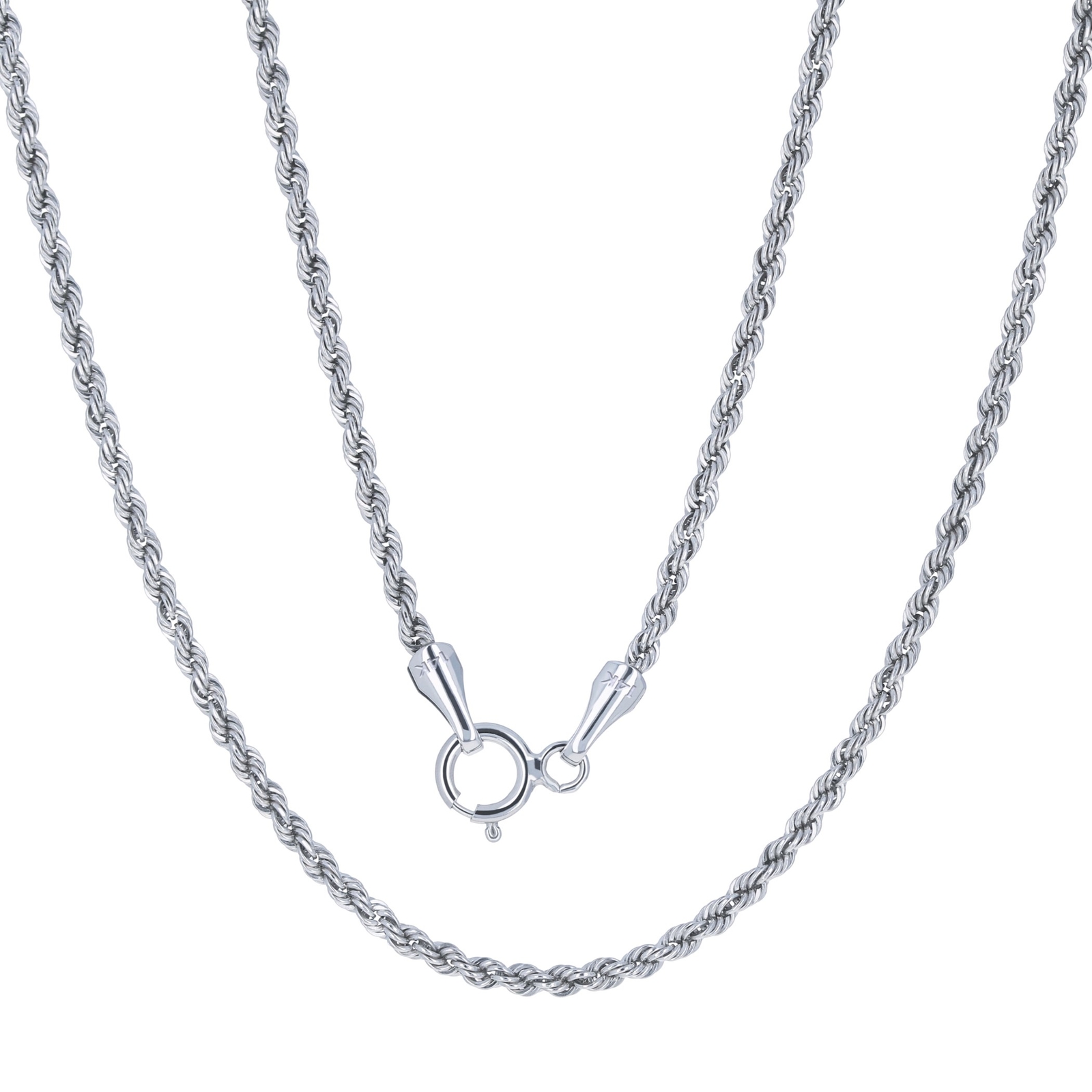 14K White Gold 1.5mm Diamond Cut Rope Chain Link Necklace Mens Womens 20″