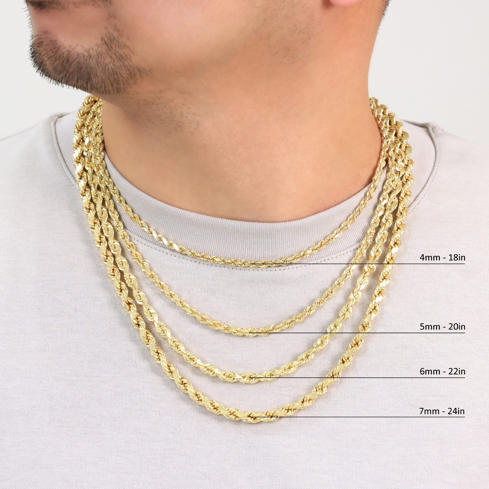 10K Yellow Gold 1.5mm-10mm Diamond Cut Rope Chain Necklace Mens Women 16″- 30″