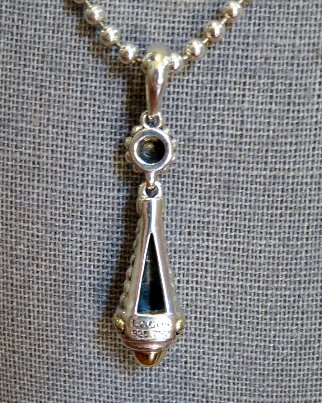 Lagos Signature Caviar Silver 18KT Gold Pendant 16-18″ Lagod Chain