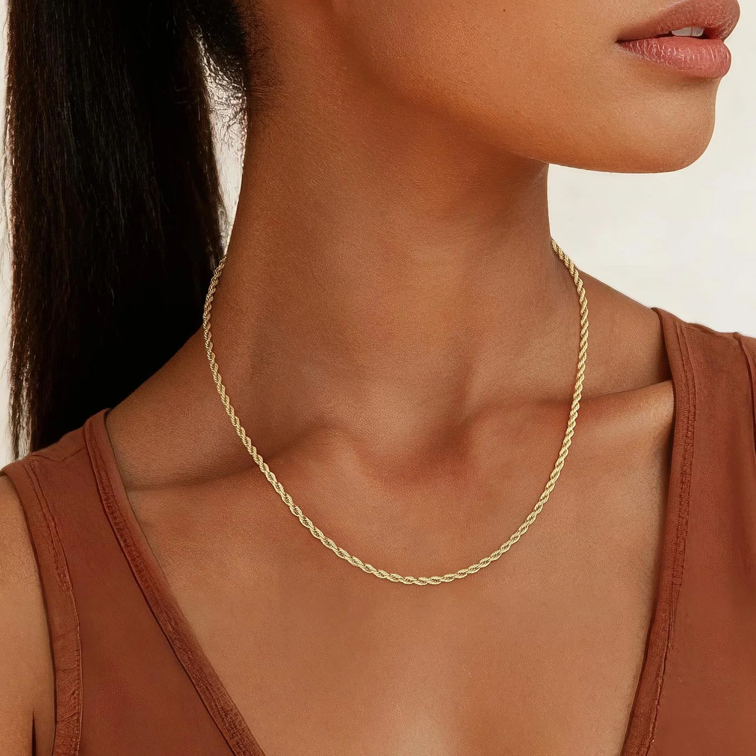2mm Rope Chain 925 Sterling Silver Chain Necklace for Women, 14K Gold Plated Cha
