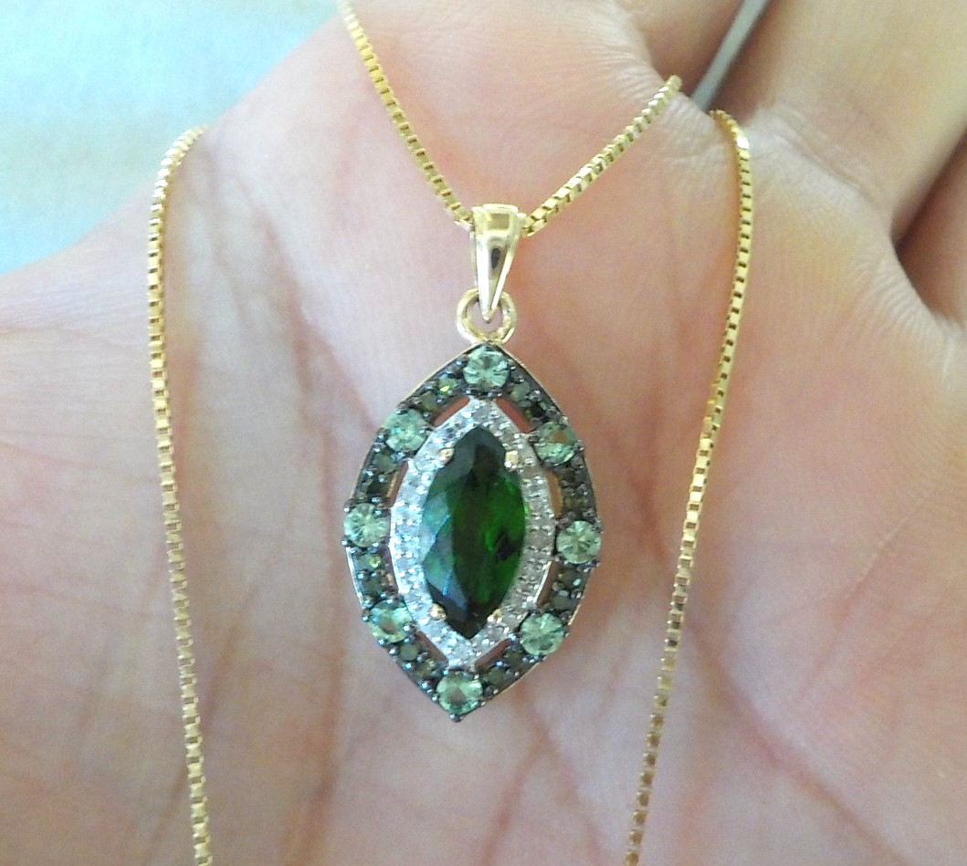 14K Yellow Gold Chrome Diopside Spinel Diamond Necklace – 3.90 gm, 21 in, 1.75ct