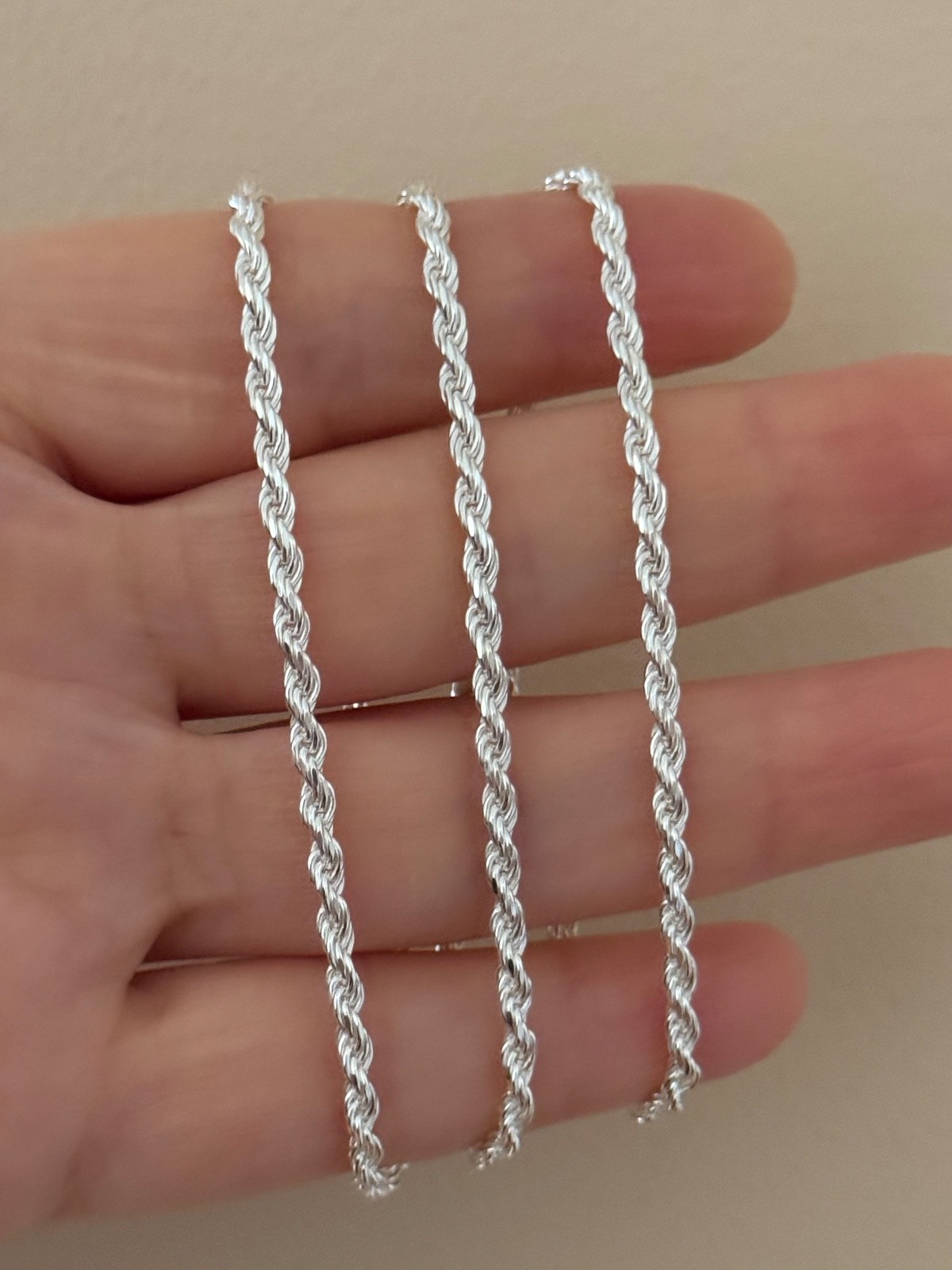 925 Sterling Silver (2.7MM) Solid Rope Chain High Polished