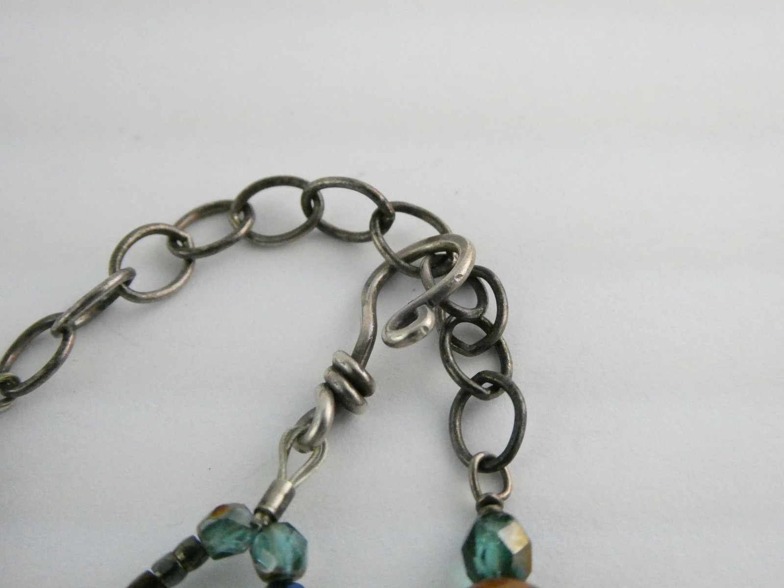 Sterling Silver Amber Chrysocolla Multi Gemstone Two Strand Necklace 17.5 In 19g