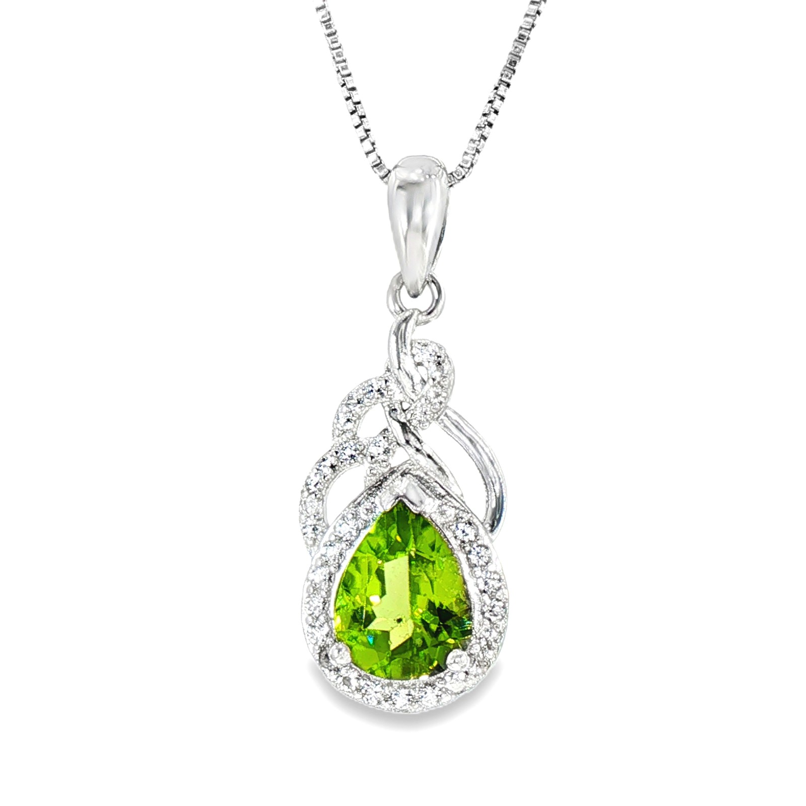 Natural Peridot Gemstone 925 Sterling Silver Pendant Pears Olive Green 3.85gm