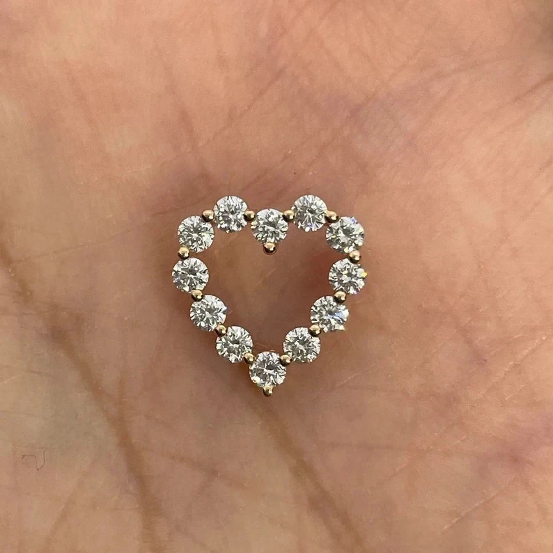 14KYellow Gold Plated Silver0.50Ct Round Cut Real Moissanite Women Heart Pendant