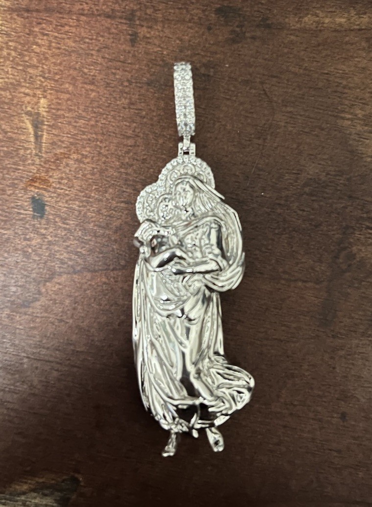 Sterling Silver Virgin Mary Pendant 29 Grams