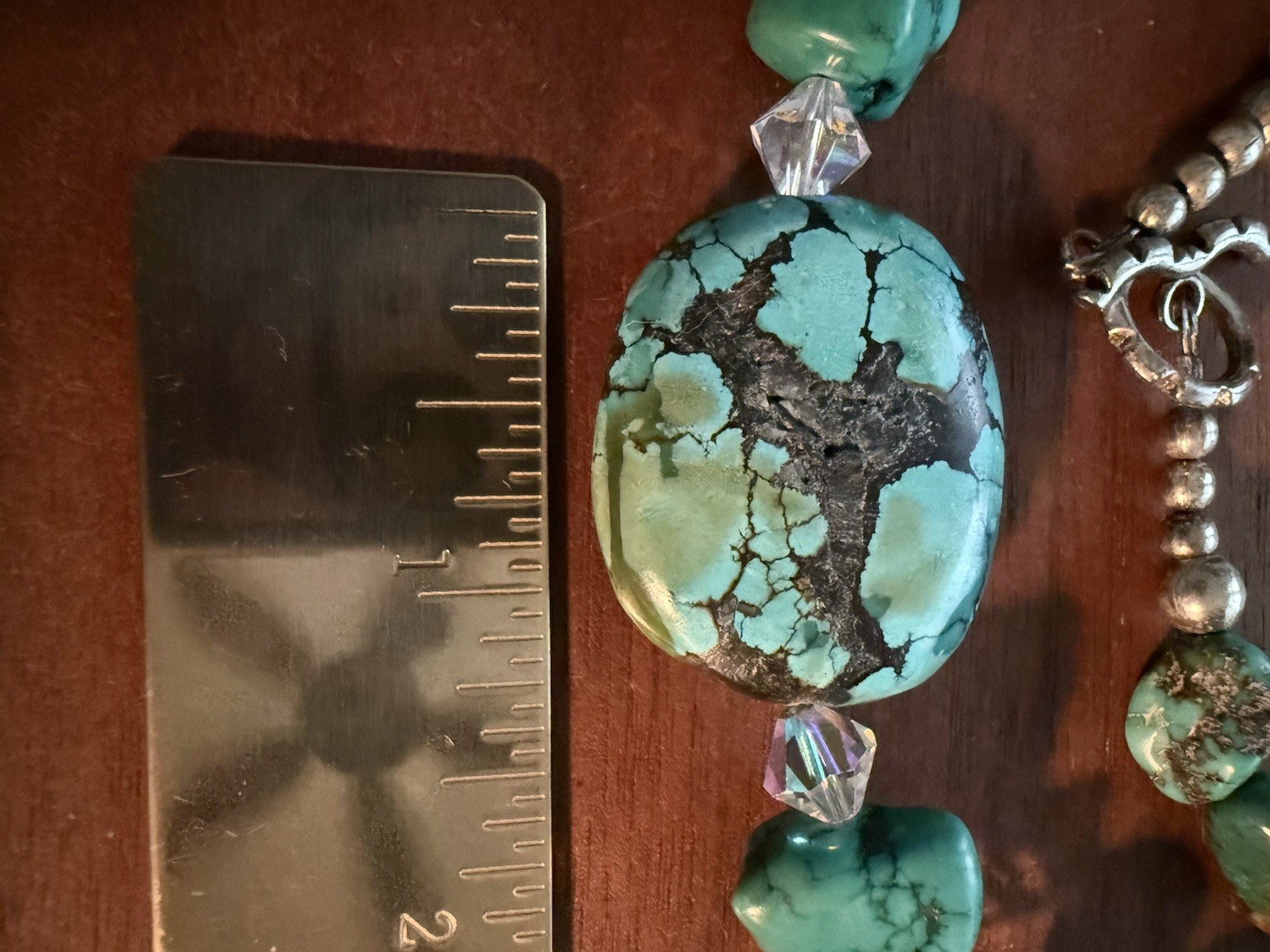 Amazing 24 Inch Green/Blue Turquoise and Rose Quartz Necklace Toggle Closure