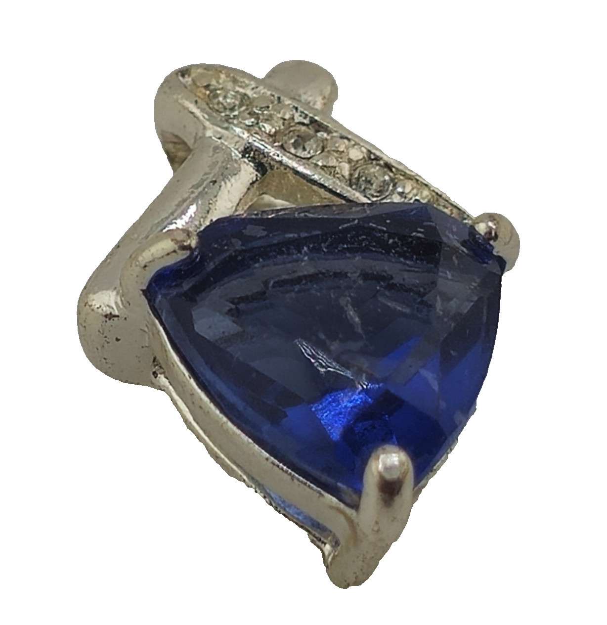 925 Sterling Silver Blue Trillion Pendant with Clear Accent Stones Modern