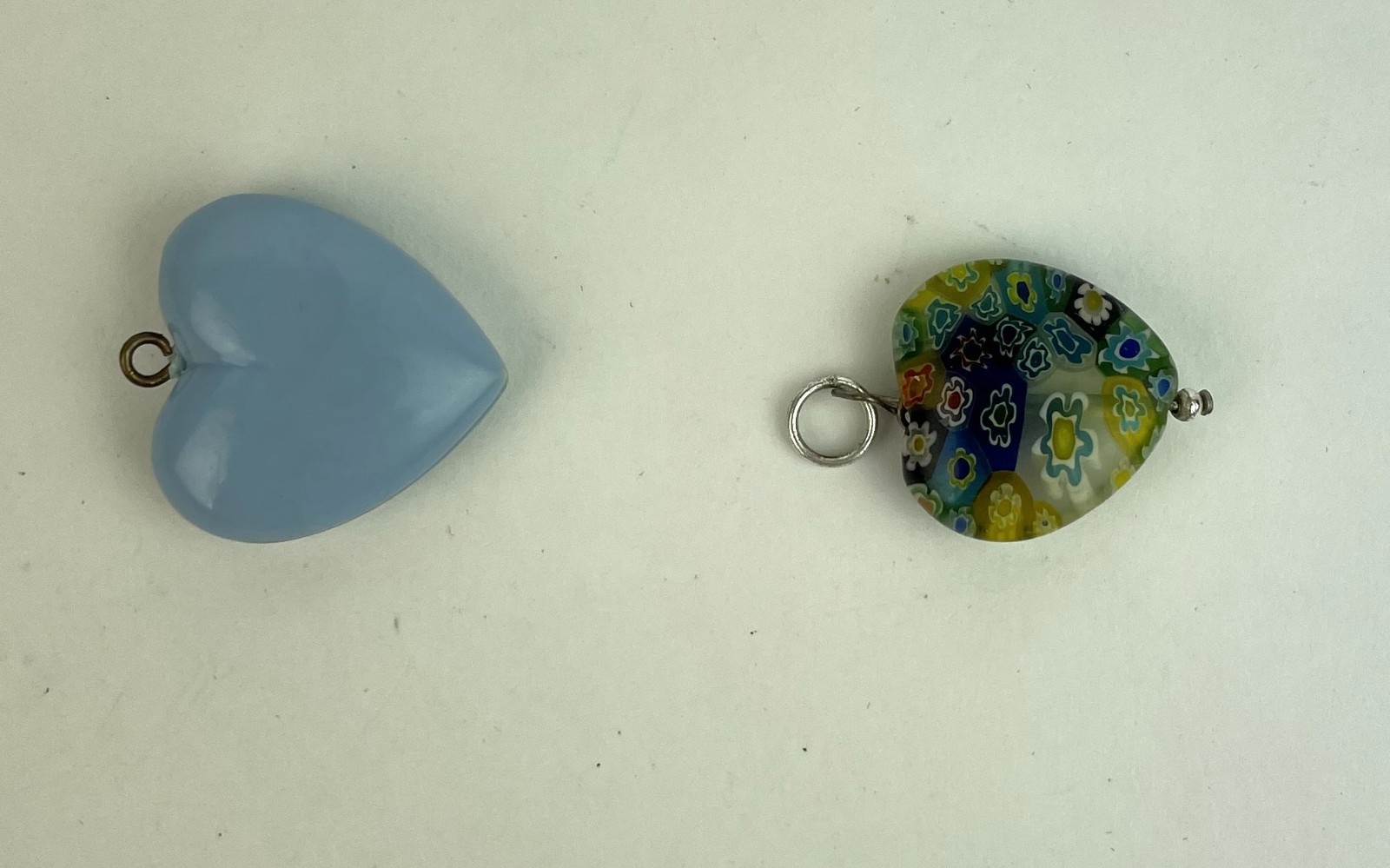 Vintage set of TWO 2 Pendants Millefiori Glass Pendant & Blue Plastic Floral