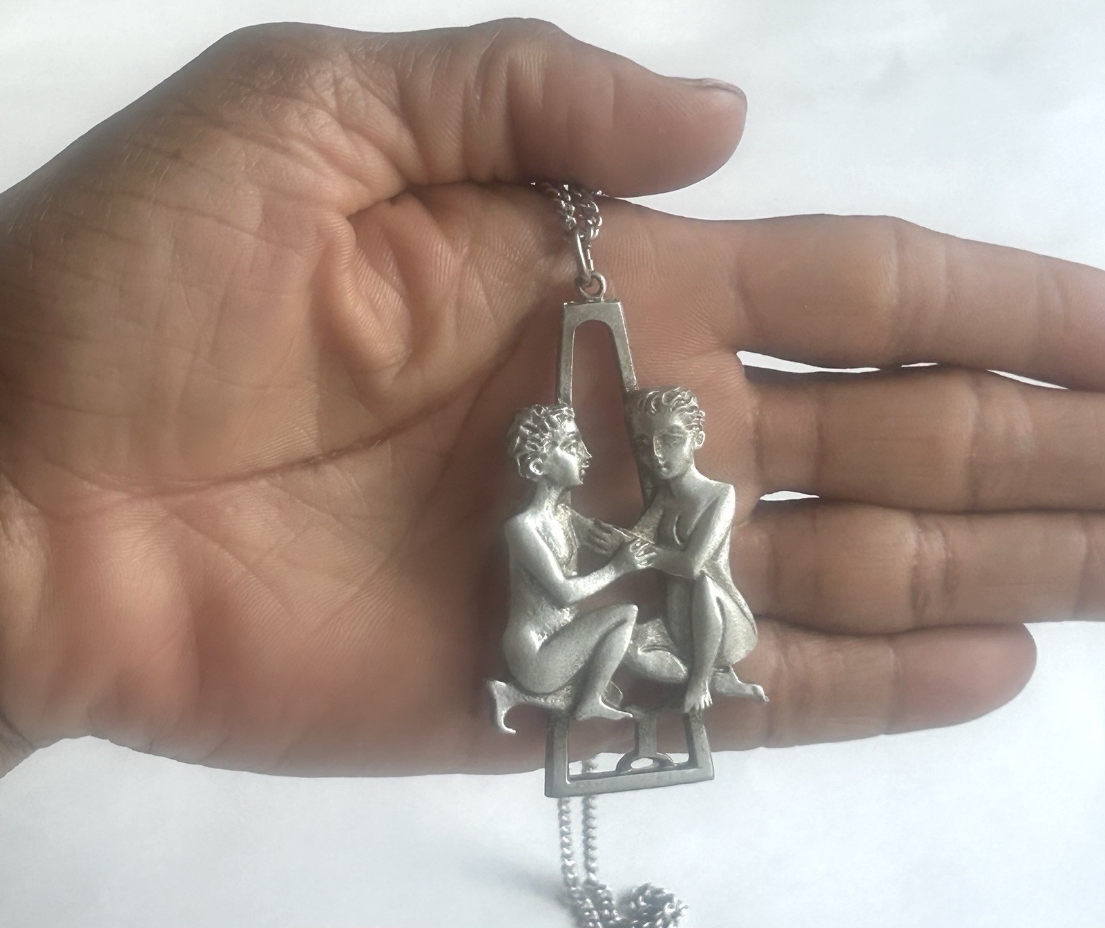 Vintage Gemini Zodiac Pewter Pendant Necklace Twins May June Astroligy Pendant