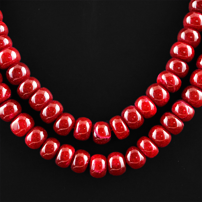 876.95 CTS EARTH MINED BEST RED RUBY 2 LINE ROUND SHAPED BEADS NECKLACE (RS)