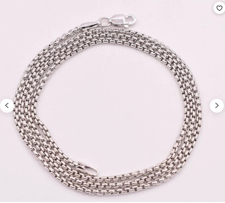 14kt White Gold 18″ ROUND Box Link Pendant Chain/Necklace 1.7 mm 3.5 grams