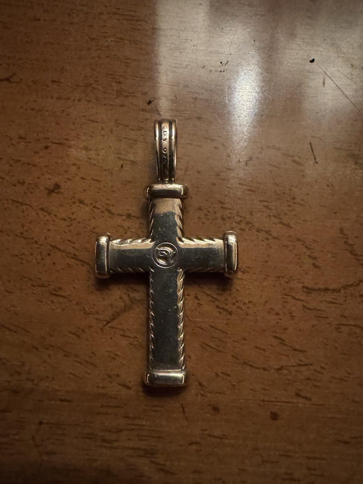 David Yurman Chevron Cross Pendant Amulet with Black Diamond 925 Sterling Silver