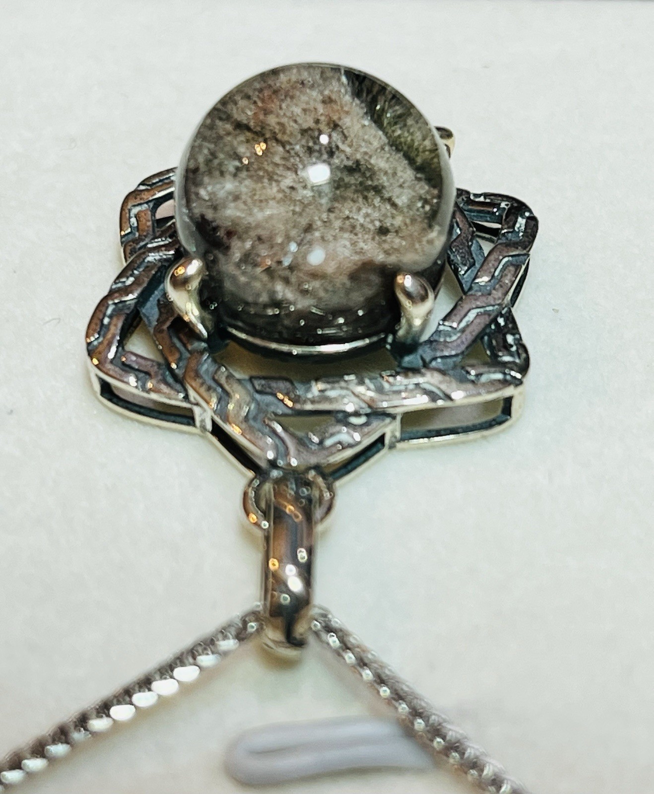 925 Sterling Silver Stunning Natural Garden Quartz 6 Point Star Pendant Necklace