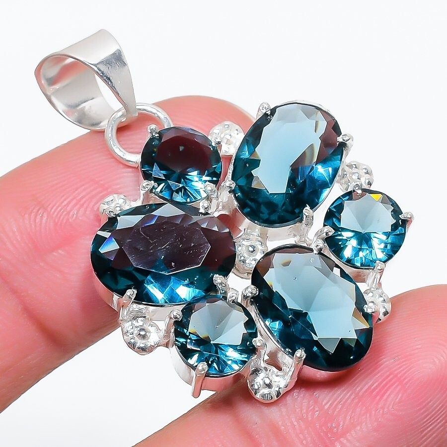 London Blue Topaz Gemstone Handmade 925 Sterling Silver Jewelry Pendant Sz 1.65″