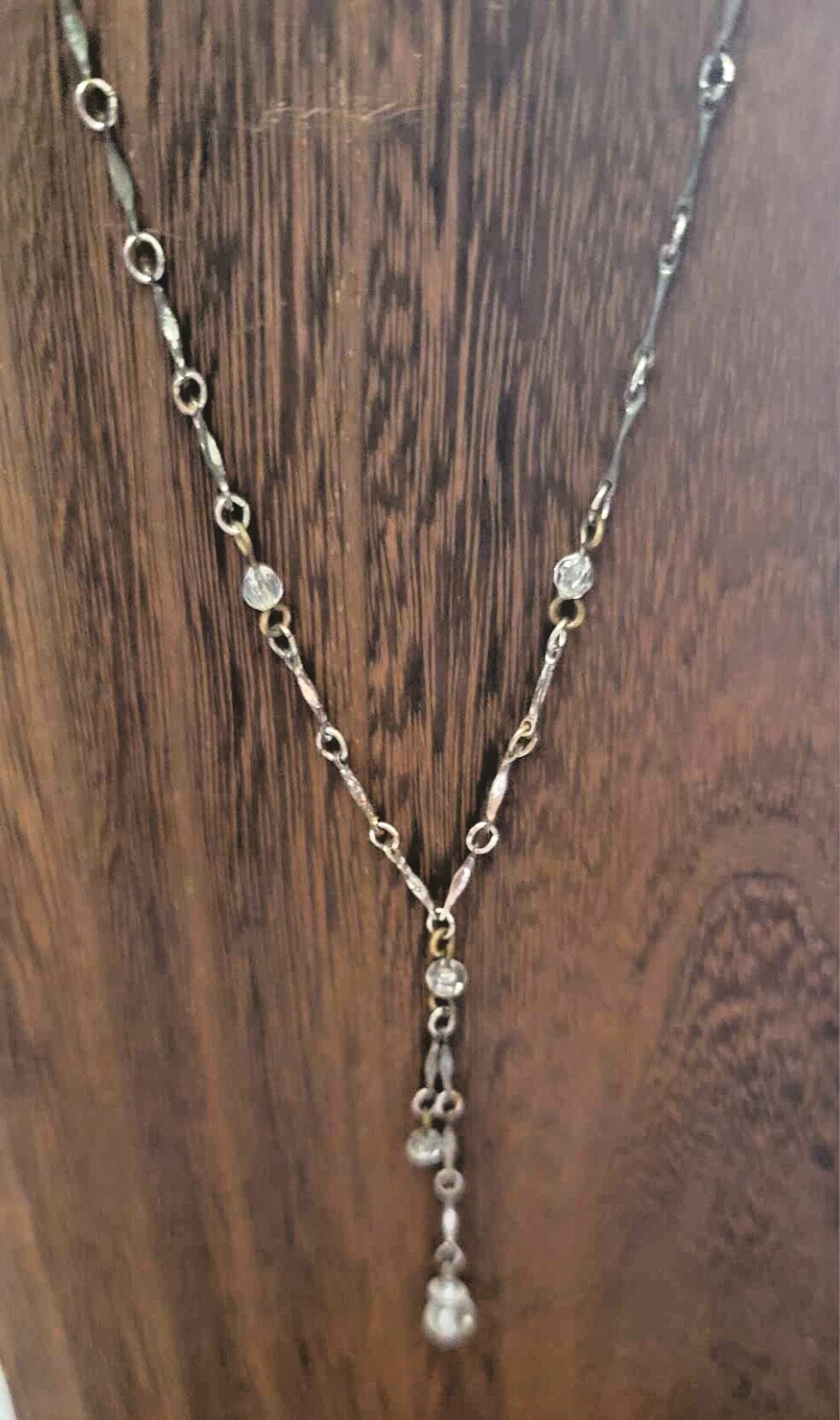Bar Link Y Drop Lariat Silver Toned Chain Drop Beaded Necklace