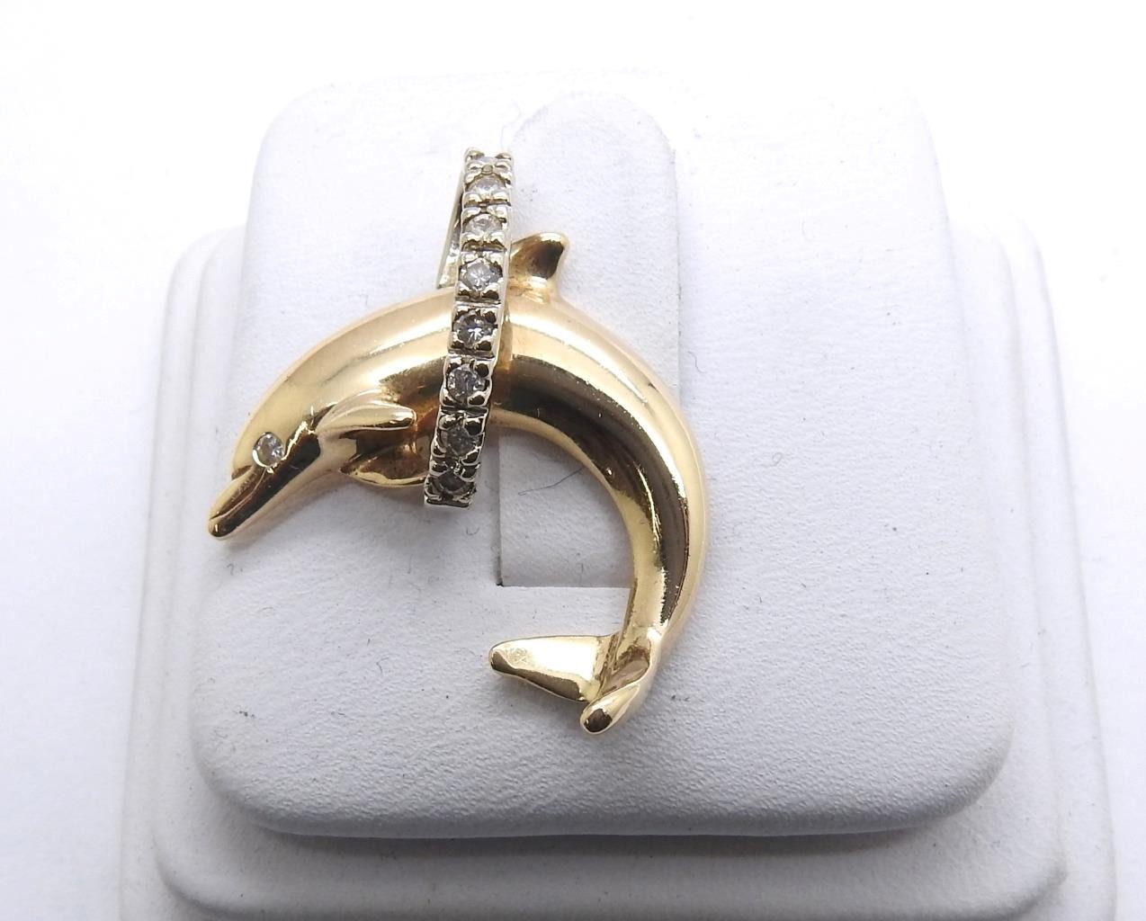 14K Multi Tone Gold Diamond Jumping Dolphin Pendant 4.5 Grams