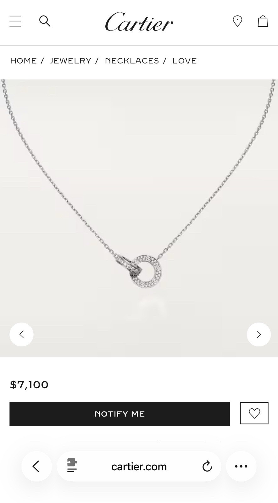 Cartier Love Necklace with Pendant 18k White Gold Pavé Diamond 0.30 ctw