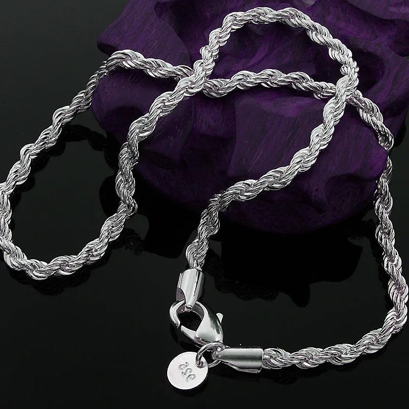925 Sterling Silver Italian Rope Chain Men’s Necklace 4mm – NEW