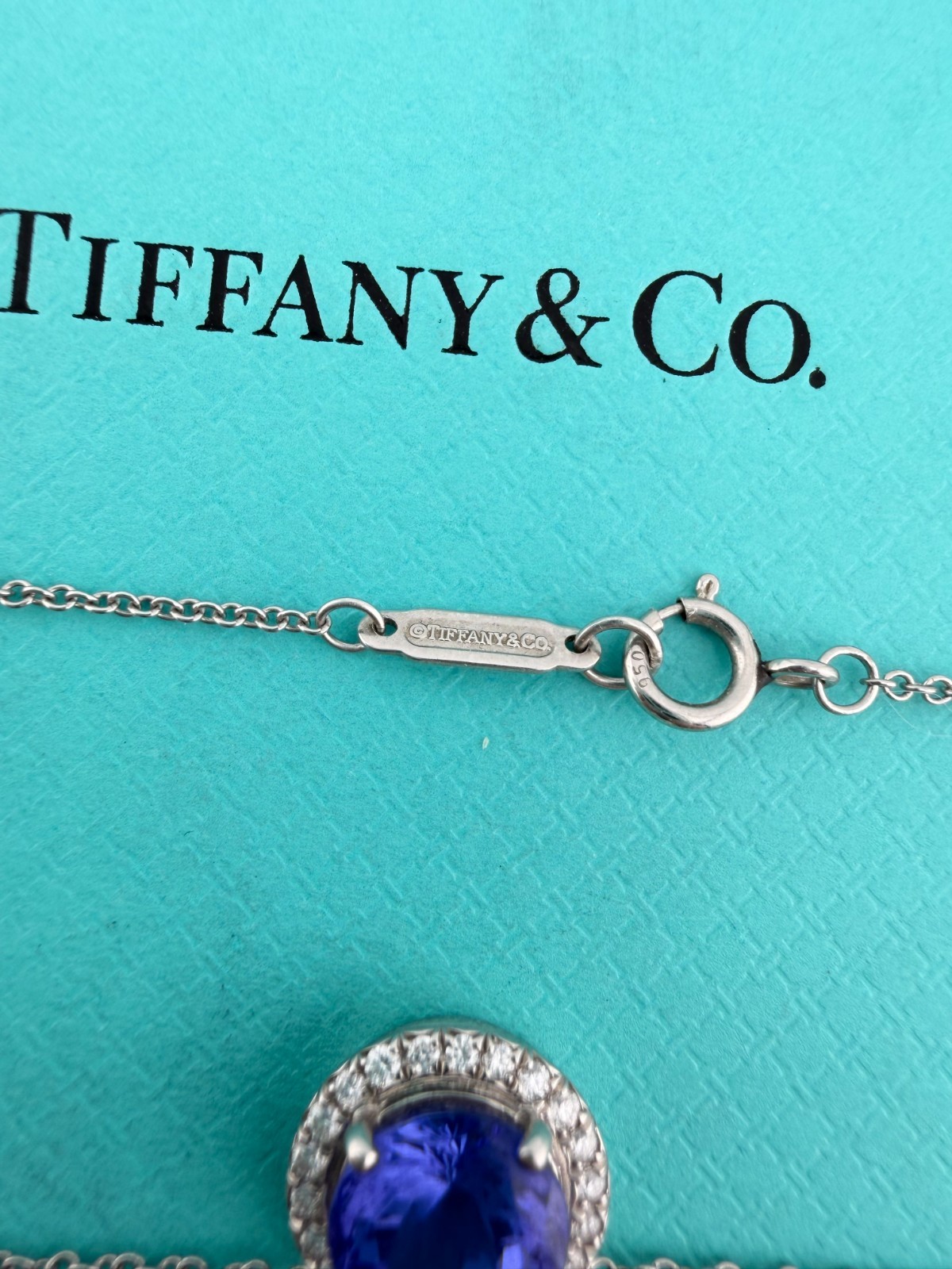 Tiffany & Co. Tanzanite Diamond Halo Solstice Necklace Platinum 16.25in