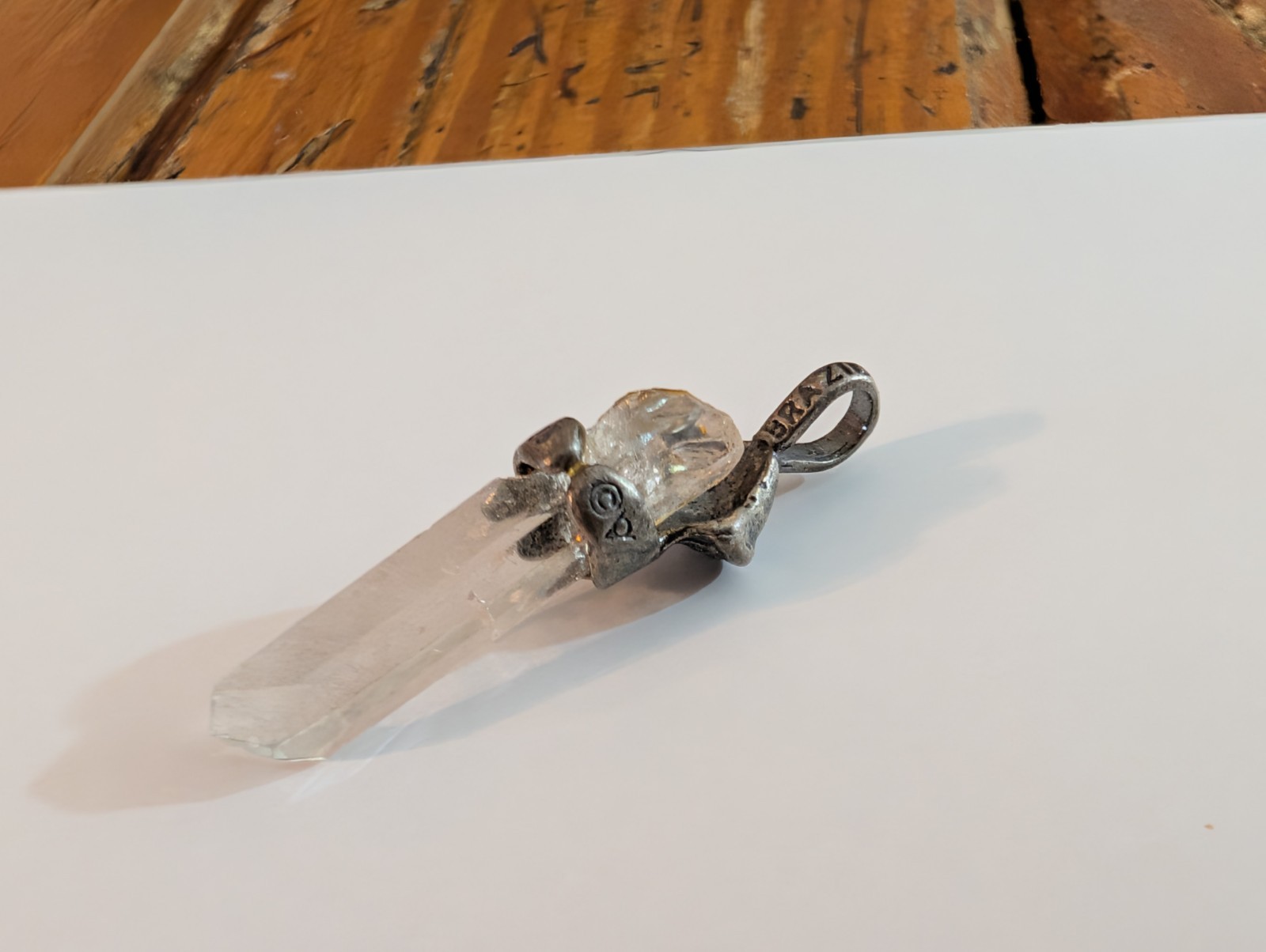 Sterling Silver Mushroom Quartz Point Pendant Totem Crystal, 925 Made In Brazil