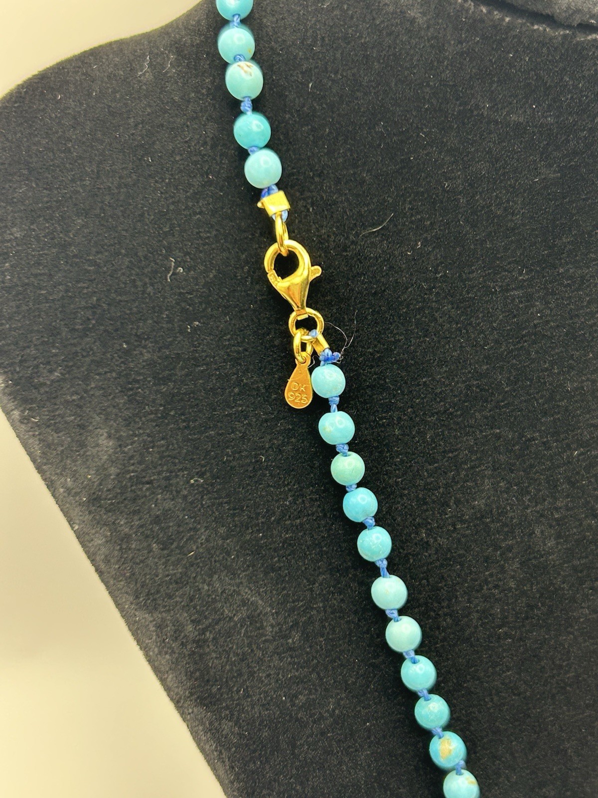 Sleeping Beauty Turquoise Beaded Necklace 18K Gold Over 925 Sterling Silver