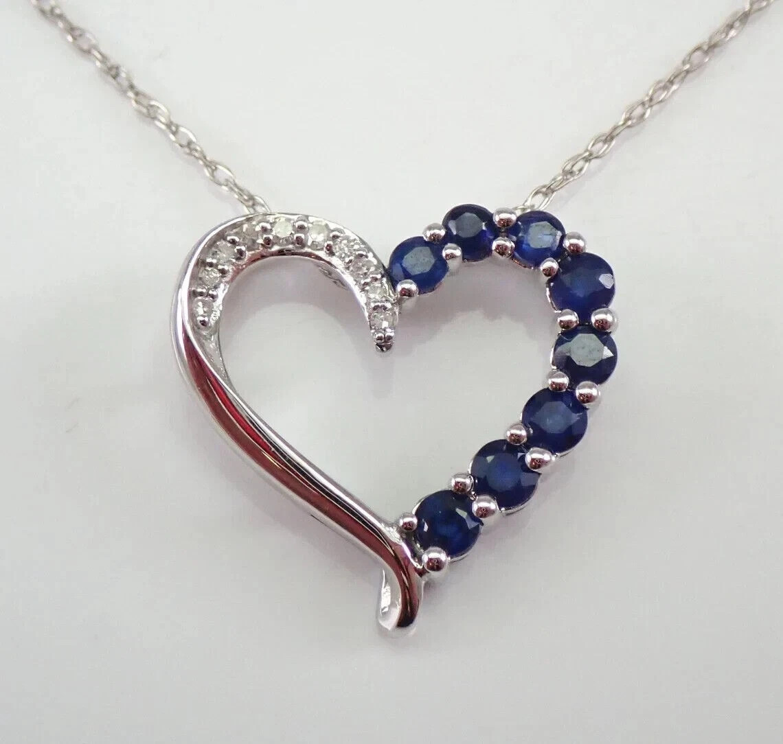 0.20Ct Round Lab-Created Sapphire Heart Pendant 14K White Gold Plated 18″ Chain