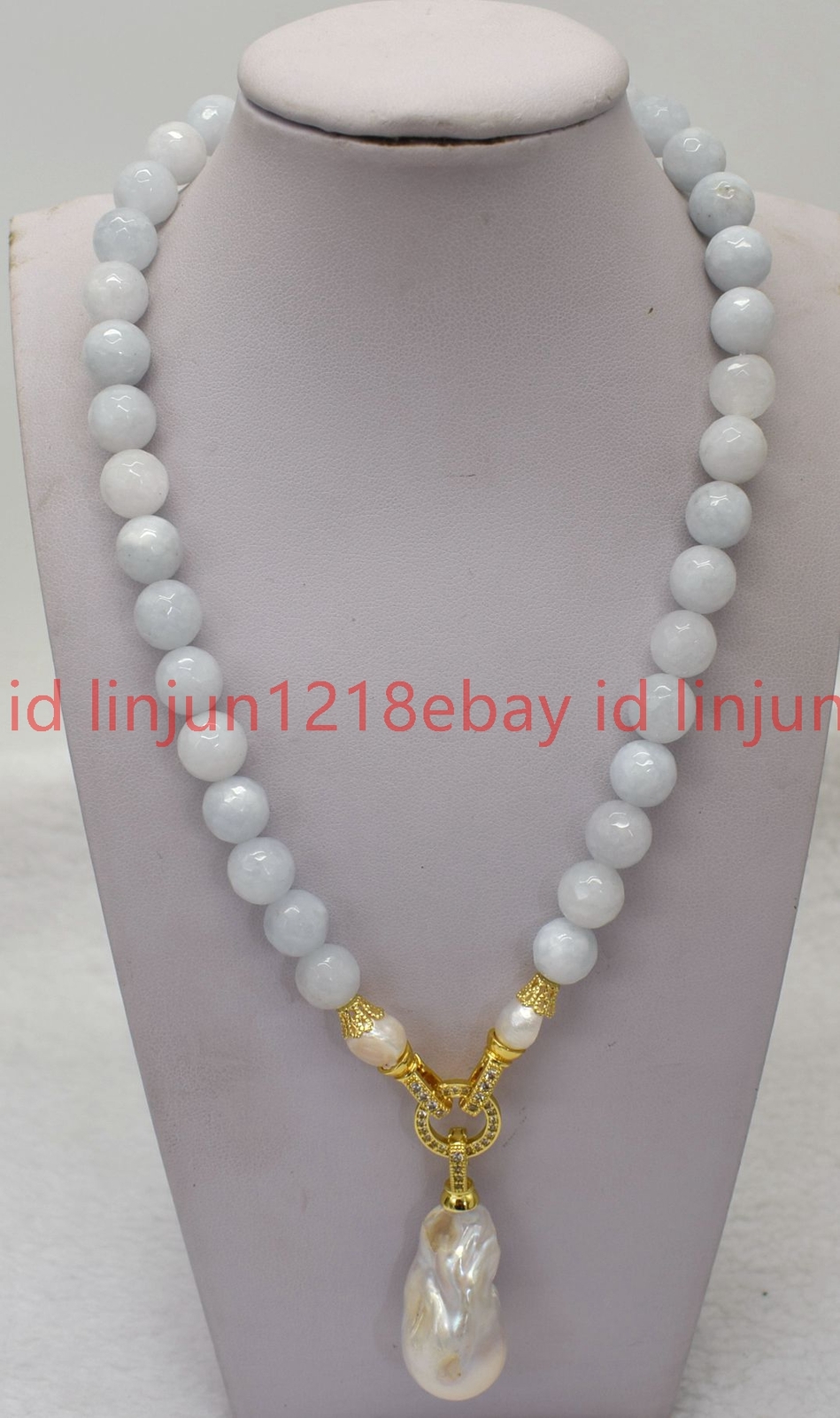 10mm Faceted Blue Aquamarine Round White Baroque Pearl Pendant Necklace 16-32in