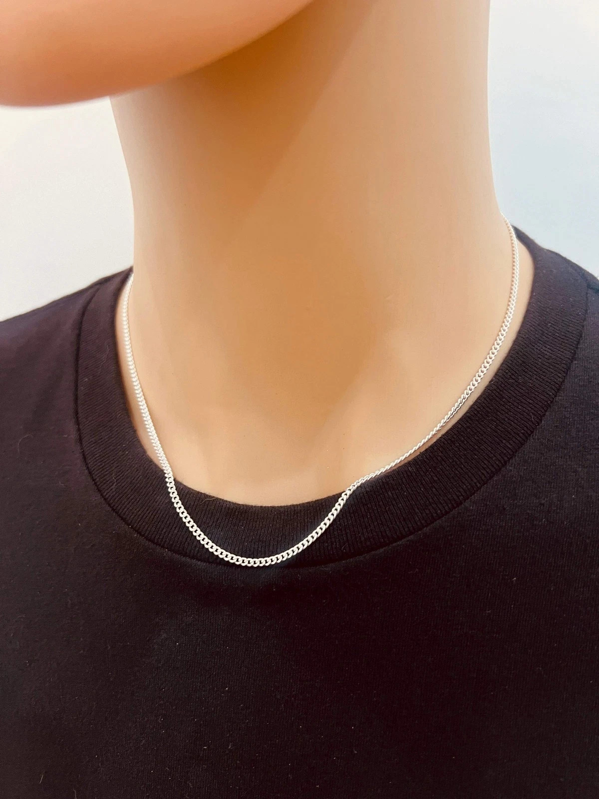 18″ 925 Sterling Silver Italian Curb Link Necklace Chain 1.2mm Solid Silver NEW