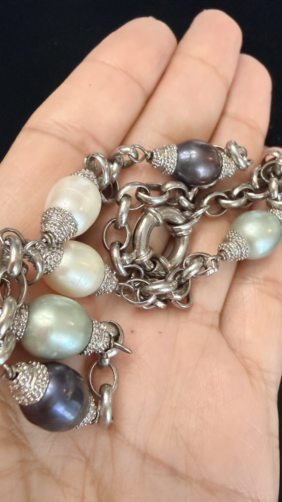 925 Sterling Silver Freshwater Pearl Necklace Multi Color Pearl Chain 18”
