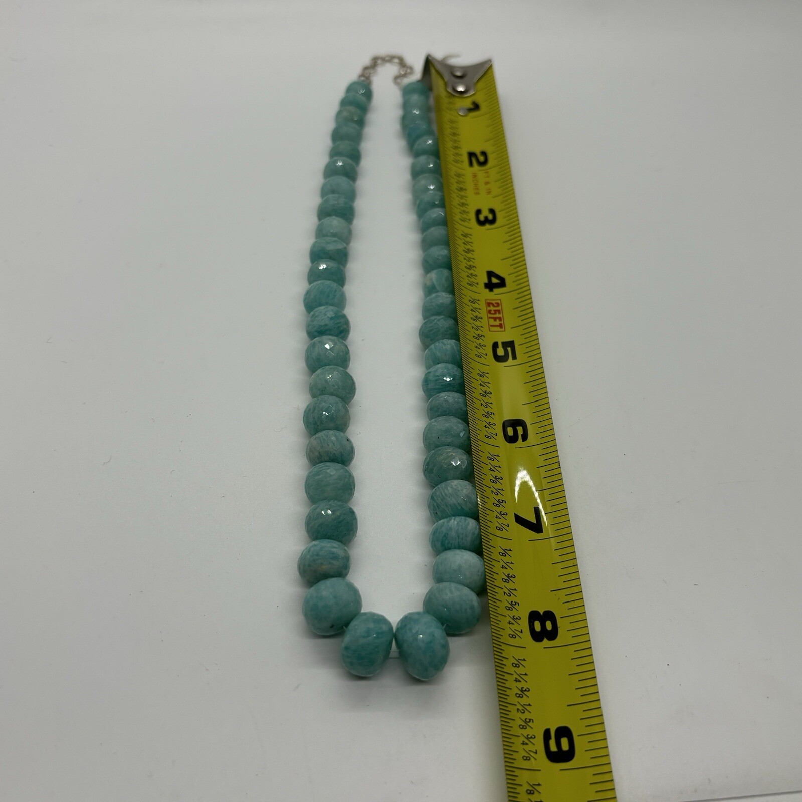 Amazonite Beaded Necklace Natural Gemstone Blue Stone Beads 16” Silver Clasp NEW