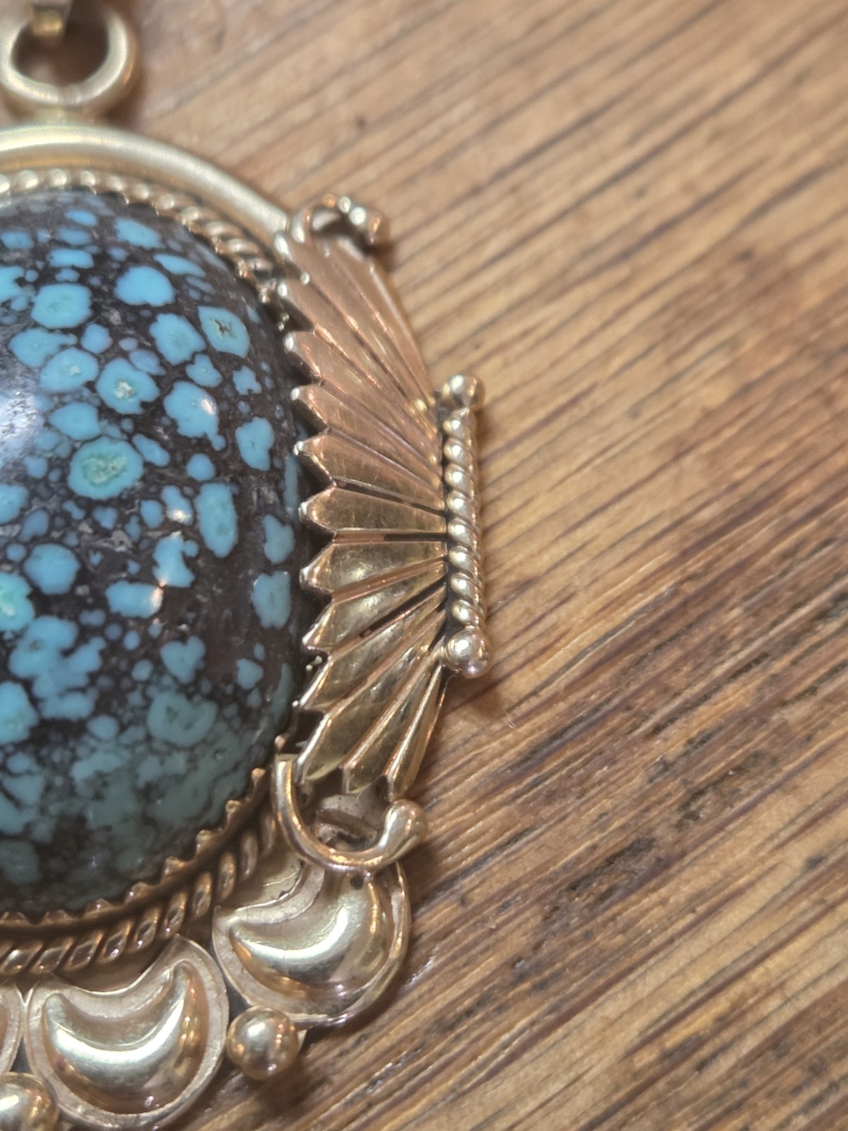 Navajo Native American Mike Begay 14k Yellow Gold Turquoise Necklace Pendant 12g