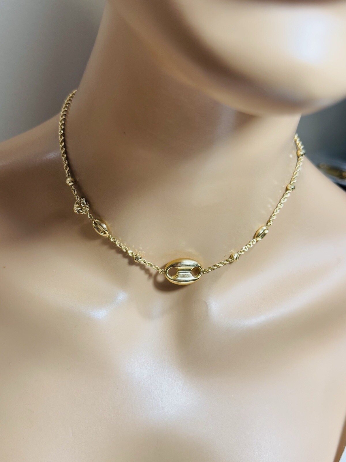 New 18K 750 Dubai Yellow Solid Gold Puff Necklace 17.5” -17” Inch 6g 2.5mm