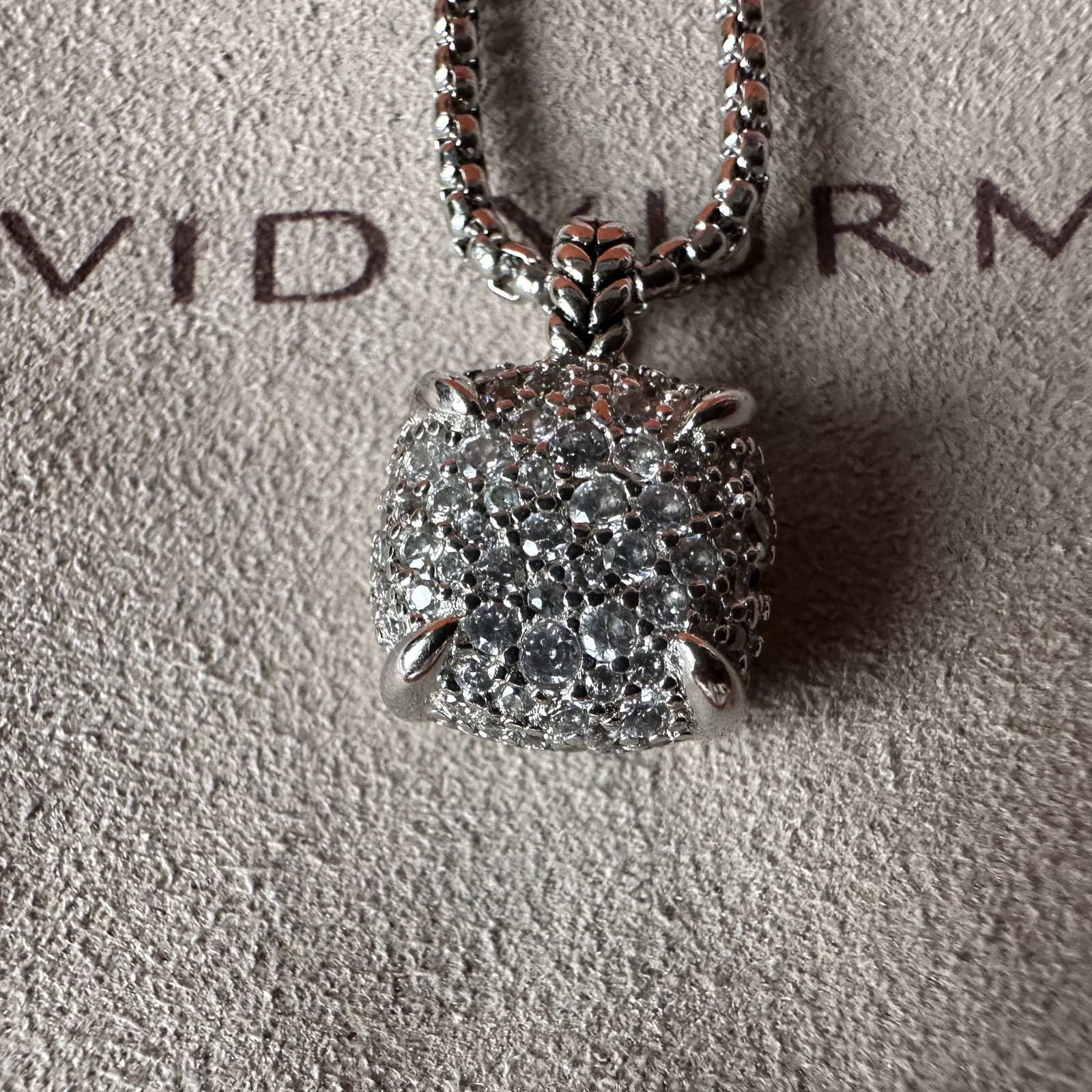 925 Sterling Silver David Yurman 2mm Pendant Necklace Pavé Diamonds 22in