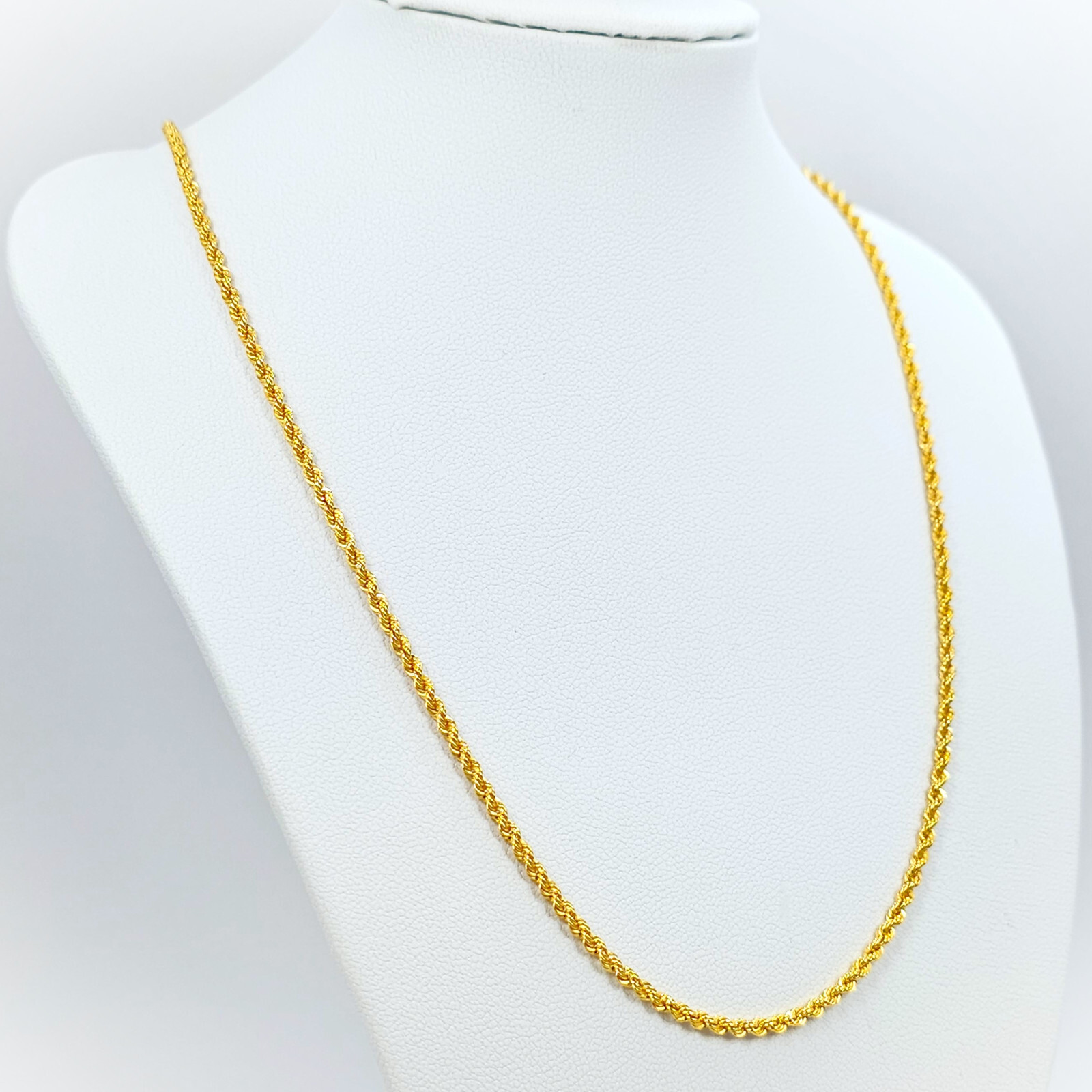 22K Gold Rope Chain Necklace Hollow 16.5 in Choker 2.15mm Genuine Hallmarked 916