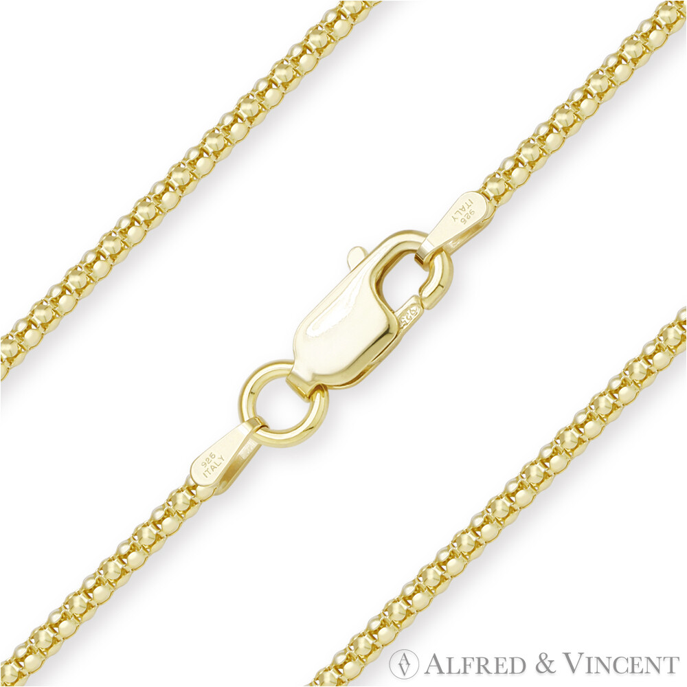 1.6mm Popcorn Link Necklace Italian Chain in .925 Italy Sterling Silver 14k Y GP