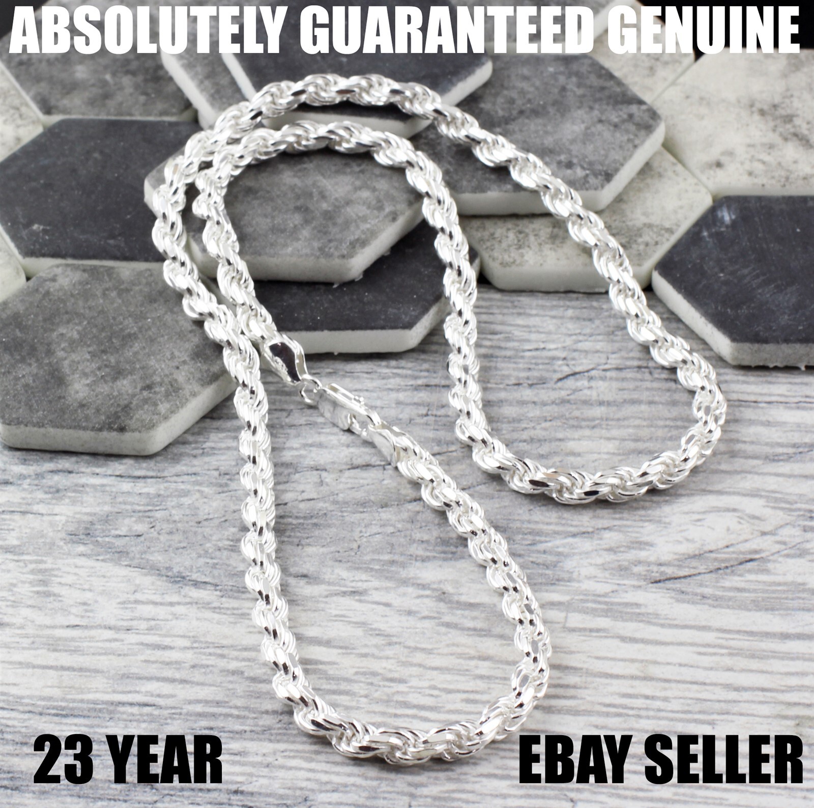 925 Sterling Silver Rope Chain Thick 5.5mm-Solid, Not Hollow-Guaranteed Genuine
