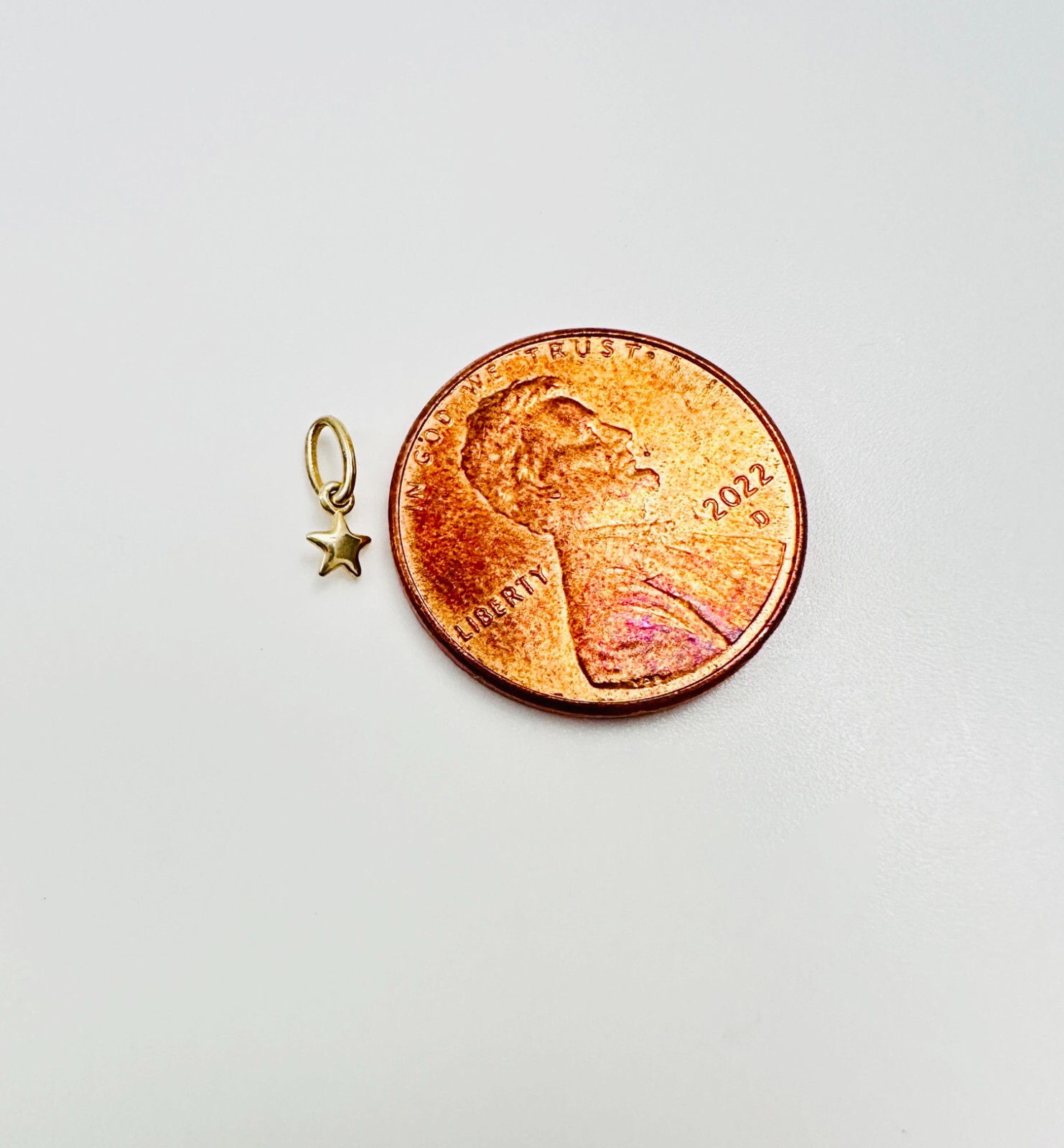14K Solid Yellow Gold Teeny Tiny – Very Small Beveled Star Charm Pendant 8.5x3mm