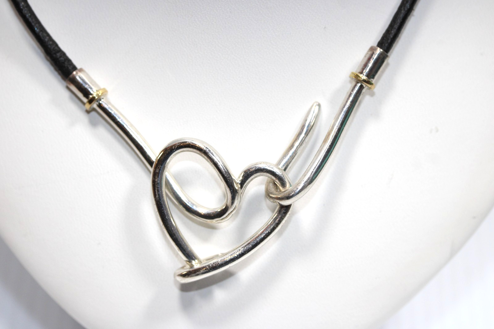 18k Solid Gold Sterling Siver Hook and Heart Necklace Cord 925 “OTC” 18″ #393