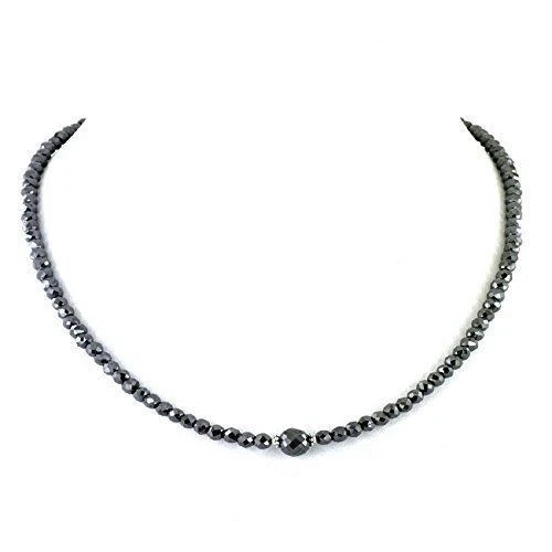 Certified 6mm 18 Inch Natural Black Diamond Beads Necklace for Women 925 Silver