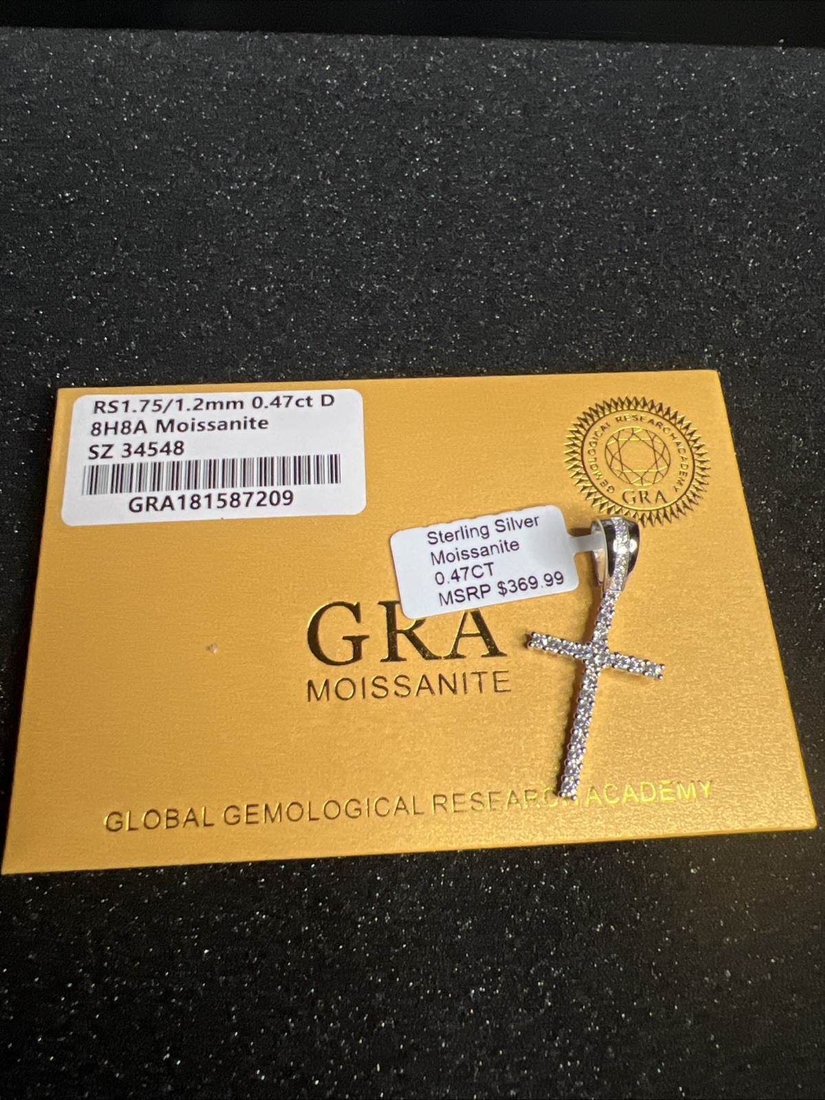 925 Sterling Silver Cross .47ct Moissanite Gra Certified Pendant