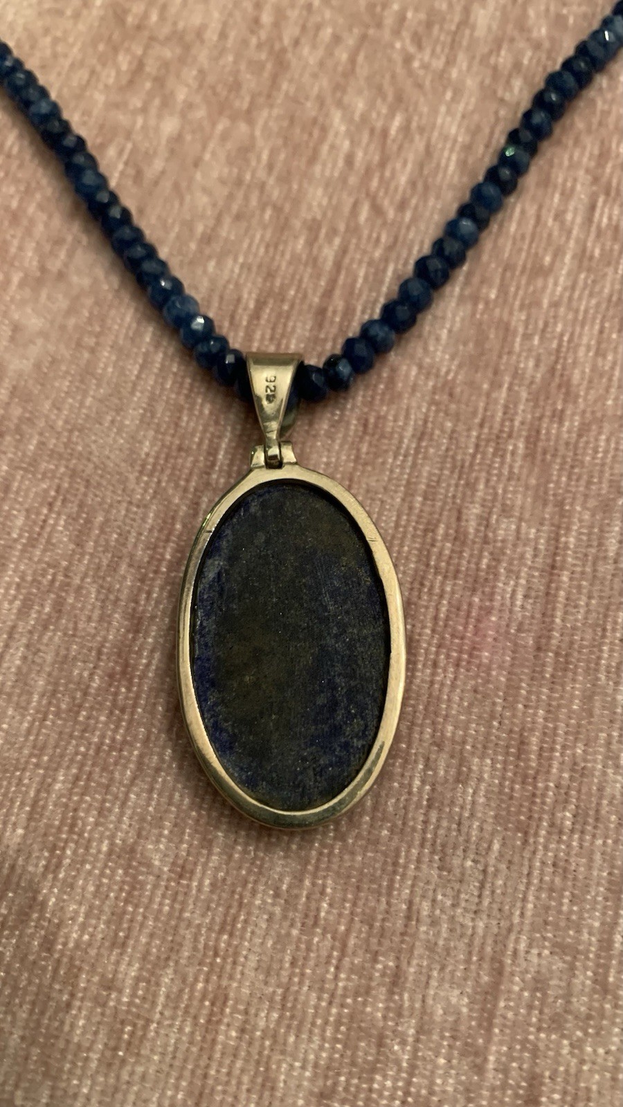Lapis Lazuli Pendent with Beaded Chain 925 Sterling Silver Handmade Necklace