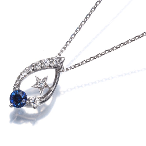 Auth STAR JEWELRY Necklace Sapphire Diamond 0.09ct Star 18K 750 White Gold