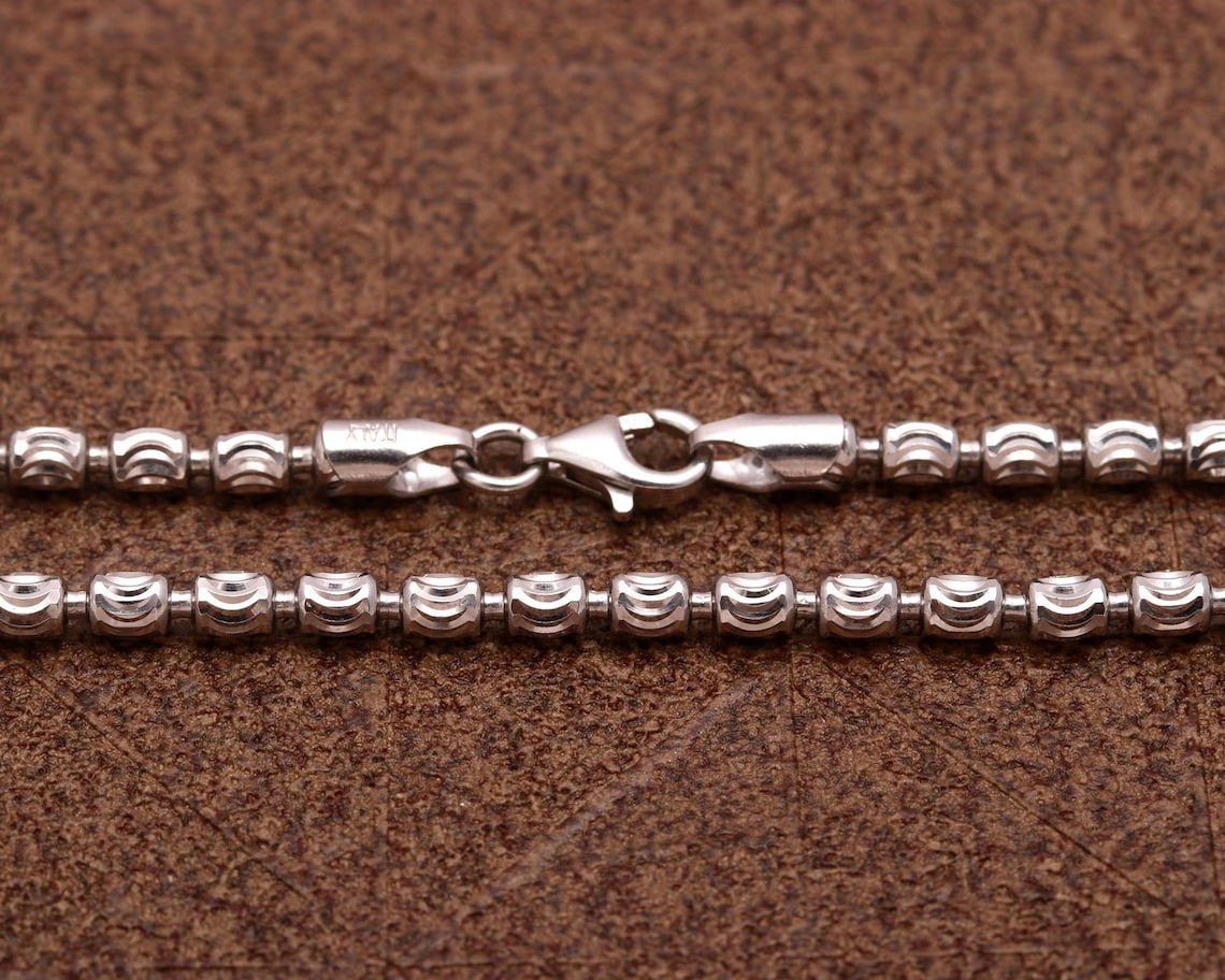 925 Sterling Silver Italian Barrel Moon Cut Station Chain Necklace Italian